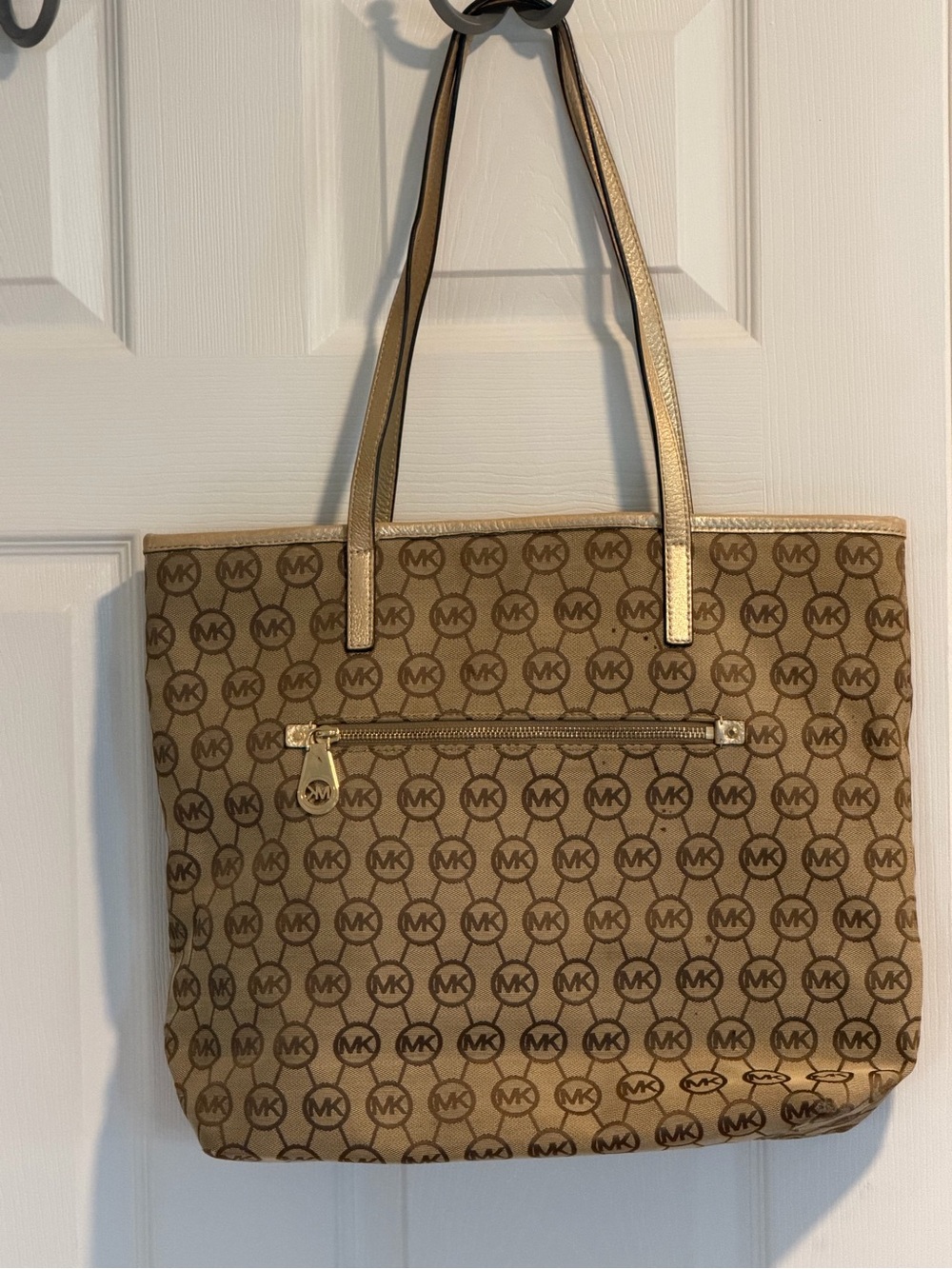 Michael Kors Tan/Brown Monogram Tote with Gold Accents
